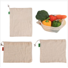 Eco friendly cotton reusable mesh produce string bags pack with drawstring for grocery shopping fruit vegetable potato gift